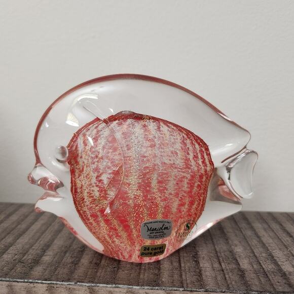 Marcolin Art Crystal Pink Fish w/ 24K Gold Paperweight Made In Italy - Picture 3 of 7
